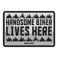 Oxford Garage Metal Sign: "Handsome Biker Lives Here"