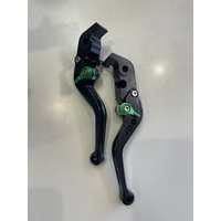 Evotech Performance Short Clutch And Brake Lever Set To Suit Kawasaki Ninja H2 (2015 - Onwards) - Black Levers With Green Adjusters