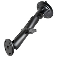RAM-B-166-C-202U :: RAM Twist-Lock Suction Cup Long Double Ball Mount with Round Plate