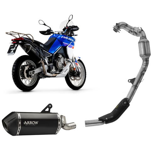 Arrow Exhaust - Aprilia Tuareg 660 2022 > 2024 Full System Exhaust Sonora Titan Dark End Cap Carby