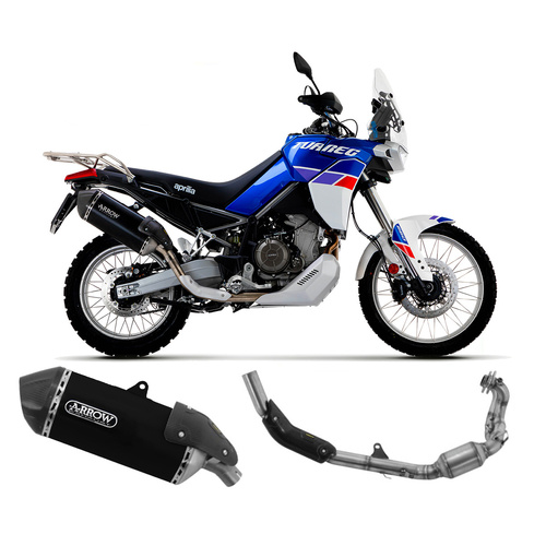 Arrow Exhaust - Aprilia Tuareg 660 2022 > 2024 Sonora Racing Dark Titanium Full System Exhaust Carbon End Cap