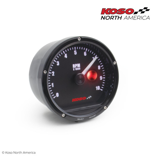 Koso TNT-01R TACHOMETER 10000 RPM SHIFT LIGHT - BLACK / BLACK FACE