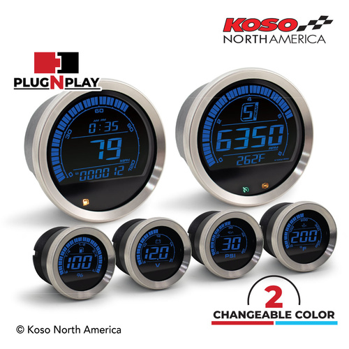 Koso HD-02 KIT WITH OIL TEMP METER - 6 PCS KIT - SILVER BEZEL