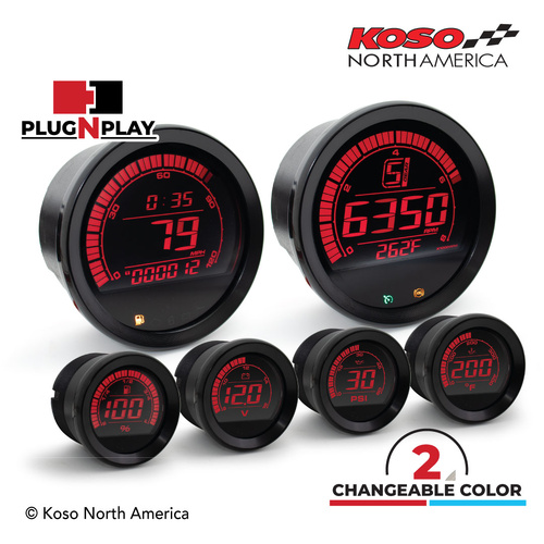 Koso HD-02 KIT WITH OIL TEMP. METER - 6 PCS KIT - BLACK BEZEL