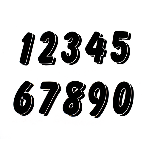 Pyramid Decals | Racing Numbers Set 0-9 | 3D Black
