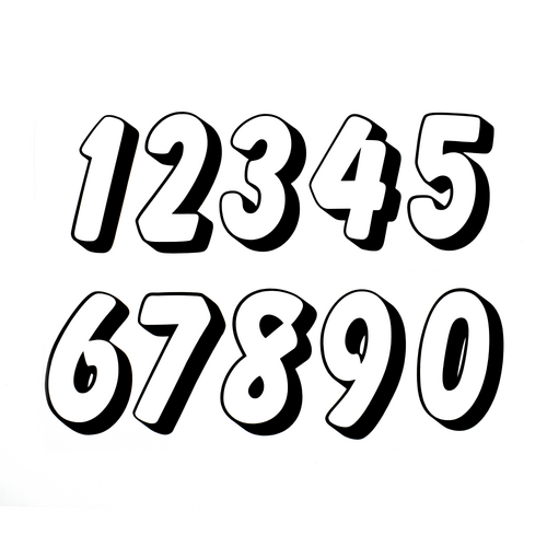 Pyramid Decals | Racing Numbers Set 0-9 | 3D White & Black