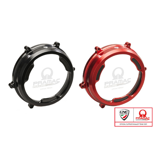 CNC Racing Clear oil bath clutch cover with carbon fiber inlay for Ducati Panigale Pramac Racing Lim. Ed.