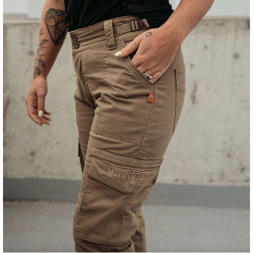 MotoGirl Beige Lara Cargo Pants (Size:L / AU 12 / US 10, Tall 33")