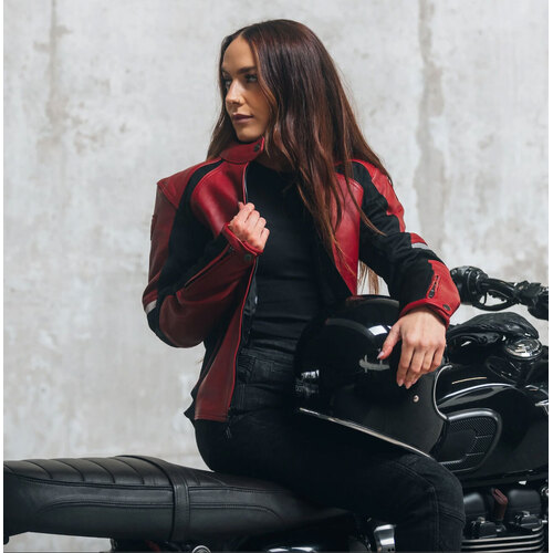 MotoGirl Fiona Leather Jacket (Colour And Size:Red, SM / AU 10 / US 8)