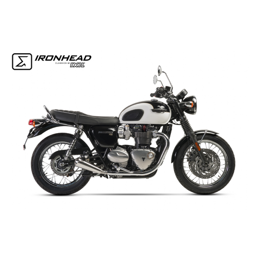 IXIL SLIP ON (LEFT MUFFLER) - IRONHEAD CONICAL MATT INOX To Suit TRIUMPH BONNEVILLE T100 / BLACK 18-20 (DB01)