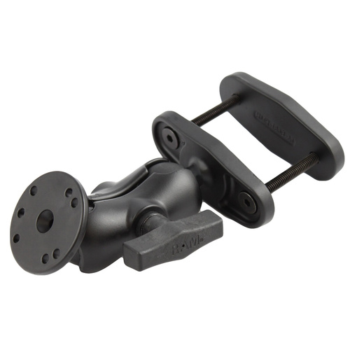 RAM-101U-B-247-25 :: RAM 2.5" Square Post Clamp Mount with Round AMPS Plate - Short Arm