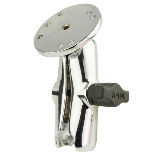 RAM-B-103CHU :: RAM Chrome Double Socket Arm with Round Plate - Medium Arm