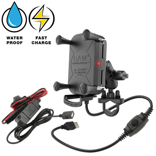 RAM Tough-Charge™ 15W Waterproof Wireless Charging Motorcycle Mount