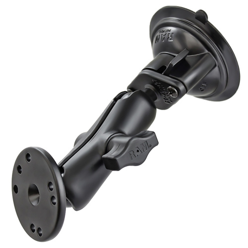RAM-B-166-202U :: RAM Twist-Lock Suction Cup Double Ball Mount with Round Plate