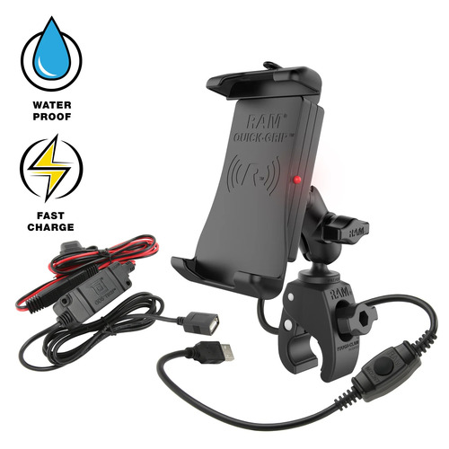 RAM-B-400-A-UN14W-V7M-1 :: RAM QUICK-GRIP 15W WIRELESS WITH TOUGH CLAW MOUNT AND MOTORCYCLE HARDWIRE CHARGER