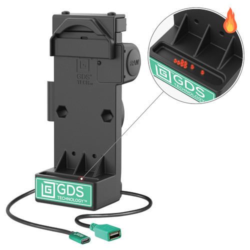 RAM-GDS-DOCK-V12-U1CPDHU ::GDS Uni-Conn™ Spring Loaded Power + Single USB-A Dock - Heated Pins