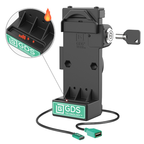 RAM-GDS-DOCKL-V12-U1CPDHU ::GDS Uni-Conn™ Locking Spring Loaded Power + USB-A Dock - Heated Pins