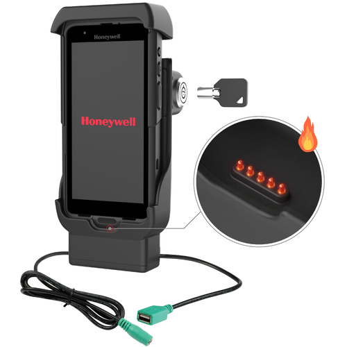 RAM-HOL-HON12PDHLU :: RAM Locking Powered Dock + USB-A for Honeywell CT40/45/47 - Heated Pins