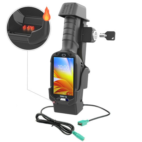 RAM-HOL-ZE26PDHLU :: RAM Locking Powered Dock + Single USB-A for Zebra TC8300 - Heated Pins
