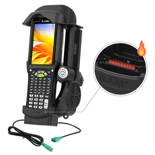 RAM Locking Powered Dock + USB-A for Zebra MC9400/9300 - Heated Pins