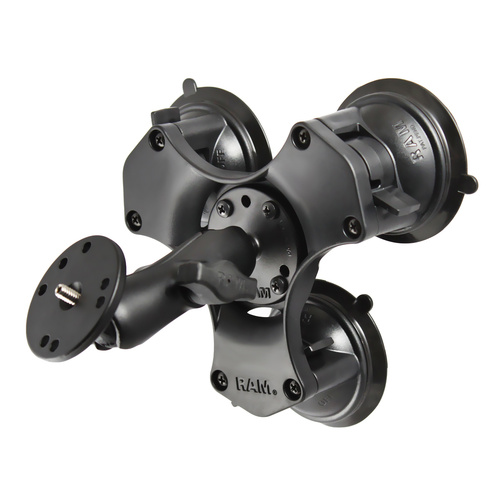RAM Twist-Lock™ Triple Suction Mount with Round Plate and 1/4"-20 Stud